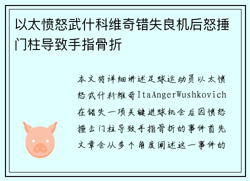 以太愤怒武什科维奇错失良机后怒捶门柱导致手指骨折